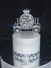 Load image into Gallery viewer, Personalised Carriage Cake topper- Monogram Initials crystal Swarovski crystal elements FAIRYTALE Princess carriage, by Crystal Wedding UK