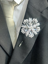 Load image into Gallery viewer, Boutionerre crystal flower, grooms buttonhole pin by Crystal wedding uk