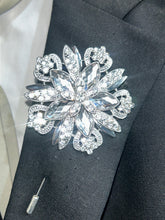 Load image into Gallery viewer, Boutionerre crystal flower, grooms buttonhole pin by Crystal wedding uk