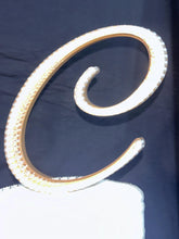 Load image into Gallery viewer, Ivory pearl Letter 6" monogram letter, GOLD BASE, rhinestone Cake Topper decor, Wedding rhinestone jewel letter cake decorations.