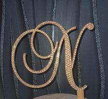 Load image into Gallery viewer, Crystal Letter 5 "tall monogram letter ,Golden Swarovski elements rhinestones, Cake Topper decor rhinestone jewel letter cake decorations.