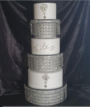 Load image into Gallery viewer, crystal cake stand , faux tiers made with acrylic beads or Real crystal beads, 3 tier wedding cake stand. by Crystal wedding uk