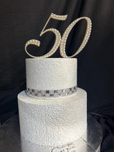 Load image into Gallery viewer, Pearl age number 5" Cake Topper, Wedding rhinestone jewel any number age cake decorations.