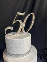 Load image into Gallery viewer, Pearl age number 5" Cake Topper, Wedding rhinestone jewel any number age cake decorations.