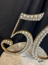 Load image into Gallery viewer, Pearl age number 5" Cake Topper, Wedding rhinestone jewel any number age cake decorations.