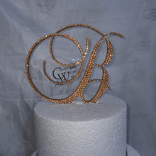 Load image into Gallery viewer, Crystal Letter 5 "tall monogram letter ,Golden Swarovski elements rhinestones, Cake Topper decor rhinestone jewel letter cake decorations.