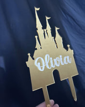 Load image into Gallery viewer, Castle Cake topper -mirror acrylic - FAIRYTALE CASTLE design, Cake decoration by Crystal wedding uk