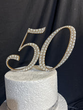 Load image into Gallery viewer, Pearl age number 5" Cake Topper, Wedding rhinestone jewel any number age cake decorations.