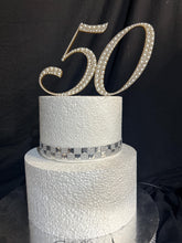 Load image into Gallery viewer, Pearl age number 5" Cake Topper, Wedding rhinestone jewel any number age cake decorations.