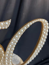 Load image into Gallery viewer, Pearl age number 5" Cake Topper, Wedding rhinestone jewel any number age cake decorations.