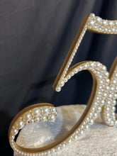 Load image into Gallery viewer, Pearl age number 5" Cake Topper, Wedding rhinestone jewel any number age cake decorations.