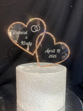 Load image into Gallery viewer, Rose gold Crystal heart Cake topper, perdonalised 6'' [ Entwined hearts -personalised cake topper bling cake topper [ rhinestone cake topper