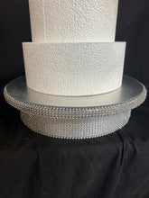 Load image into Gallery viewer, Crystal Rotating Wedding Cake Stand 360 Turntable Display Platform Mirrored Cake Base + Free Gift Rhinestone monogram Cake Topper
