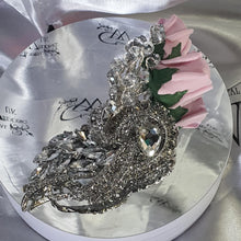 Load image into Gallery viewer, Crystal brooch buttonhole with crystals & Foam roses by Crystal wedding uk
