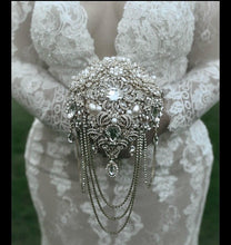 Load image into Gallery viewer, Crystal Bridal Brooch Bouquet: Silver Jewel Wedding Cascade