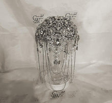 Load image into Gallery viewer, Silver Brooch bouquet, Jewel crystal wedding bouquet. Crystal Bridal Brooch Bouquet, cascade Jewel bouquet by Crystal wedding uk
