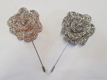 Load image into Gallery viewer, Groom Boutonniere, Crystal rose buttonhole. Silver brooch rhinestone drop, Wedding Buttonhole Pin. by Crystal wedding uk