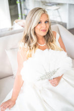 Load image into Gallery viewer, Set of 6 Feather Fan bouquets, Ostrich feathers,Great Gatsby wedding style 1920's - any colour as custom made by Crystal wedding uk
