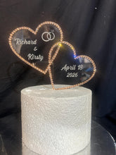 Load image into Gallery viewer, Rose gold Crystal heart Cake topper, perdonalised 6'' [ Entwined hearts -personalised cake topper bling cake topper [ rhinestone cake topper