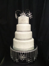 Load image into Gallery viewer, Snowflake Cake Stand Crystal effect or glass beads- cake stand for a Winter wedding by Crystal wedding uk