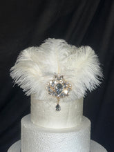 Load image into Gallery viewer, Vintage Ostrich Feather Cake Topper, Rhinestone Brooch, 1920s Gatsby Decor