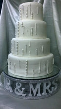 Load image into Gallery viewer, Cake stand Mr & Mrs personalised words wedding cake stand + lights [ choose from Many word options - Personalised, RHINESTONE EFFECT FINISH