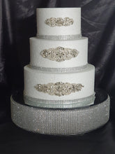 Load image into Gallery viewer, Crystal Rhinestone cake stand, diamante cake base, mirror top + 3 meters of matching cake trim by Crystal wedding uk