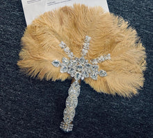 Load image into Gallery viewer, Ostrich Feather Fan Wedding Bouquet – Crystal & Pearl Bridal Fan, Gatsby Alternative Bridal Bouquet, Handmade Feather Bridal Accessory