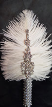 Load image into Gallery viewer, Gold Bridal Feather Fan Bouquet, 1920s Gatsby Rhinestone Brooch