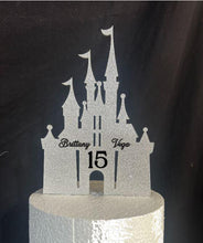 Load image into Gallery viewer, Fairytale Castle Cake Topper: Glitter Effect Acrylic Wedding Decoration