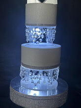 Load image into Gallery viewer, Crystal Chandelier Wedding Cake Separator – LED Tiered cake Stand, Set of 2 (6" & 8")