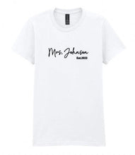 Load image into Gallery viewer, Personalized Bride T-Shirt: Soft Ringspun Cotton Bridal Shower Gift