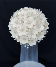Load image into Gallery viewer, Ivory Pearl & Crystal Bridal Bouquet Rhinestone Wedding bouquet Silver brides Flowers
