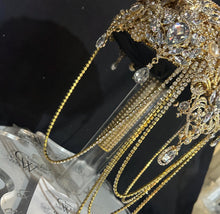 Load image into Gallery viewer, Gold Crystal Brooch Bridal Bouquet – Glam Art Deco Cascade, Handmade Luxury Wedding Bouquet
