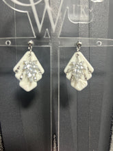 Load image into Gallery viewer, Handmade pearl white clay earrings, cubic zirconia, floral texture lightweight, hypoallergenic, wedding bridal jewelry by Crystal wedding UK