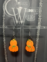 Load image into Gallery viewer, Pumpkin Halloween Earrings: Sparkle Clay, Stainless Steel Studs