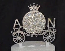 Load image into Gallery viewer, Personalized Crystal Carriage Cake Topper: Luxury Swarovski Initial Monogram topper