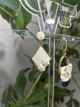 Load image into Gallery viewer, Handmade Clay Flower Earrings: Framed Floral Studs, Crystal Wedding UK