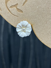 Load image into Gallery viewer, Clay Flower Earrings: Pearl Bridal Jewelry, Gold or Silver