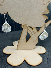 Load image into Gallery viewer, Handmade White Fluted Petal Earrings – Delicate polymer Clay Flowers with Swarovski Crystals – Elegant Stud Earrings –by Crystal wedding UK