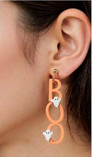 Load image into Gallery viewer, Handmade BOO earrings, Halloween, Spooky Earrings, GHOST Stud Earrings by Crystal wedding UK