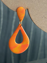 Load image into Gallery viewer, Handmade Orange yellow marbled Teardrop Clay Earrings – Bold Statement Polymer Clay Dangle Earrings