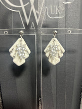 Load image into Gallery viewer, Handmade pearl white clay earrings, cubic zirconia, floral texture lightweight, hypoallergenic, wedding bridal jewelry by Crystal wedding UK