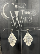 Load image into Gallery viewer, Handmade pearl white clay earrings, cubic zirconia, floral texture lightweight, hypoallergenic, wedding bridal jewelry by Crystal wedding UK