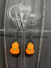 Load image into Gallery viewer, Pumpkin Halloween Earrings: Sparkle Clay, Stainless Steel Studs