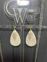 Load image into Gallery viewer, Handmade Ivory Clay Flower Bridal Earrings: Cubic Zirconia, Sterling Silver