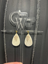 Load image into Gallery viewer, Handmade Ivory Clay Flower Bridal Earrings: Cubic Zirconia, Sterling Silver