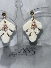 Load image into Gallery viewer, Bridal Clay Flower Earrings: Freshwater Pearls, Art Deco Wedding Jewelry