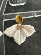 Load image into Gallery viewer, Handmade White Flower Earrings - Delicate Clay Flowers Stud Earrings by Crystal wedding UK