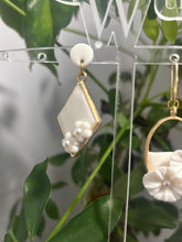 Load image into Gallery viewer, Handmade Clay Flower Earrings: Framed Floral Studs, Crystal Wedding UK